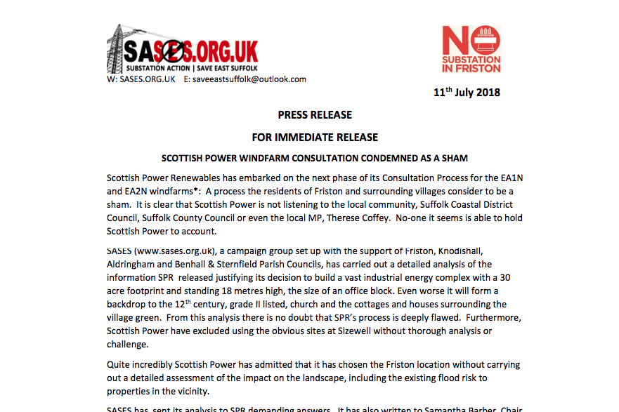 SASES.ORG.UK Press Release 11th July 2018.