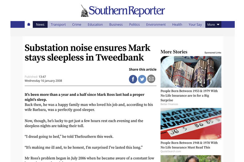Southern Reporter - Substation noise ensures Mark stays sleepless.