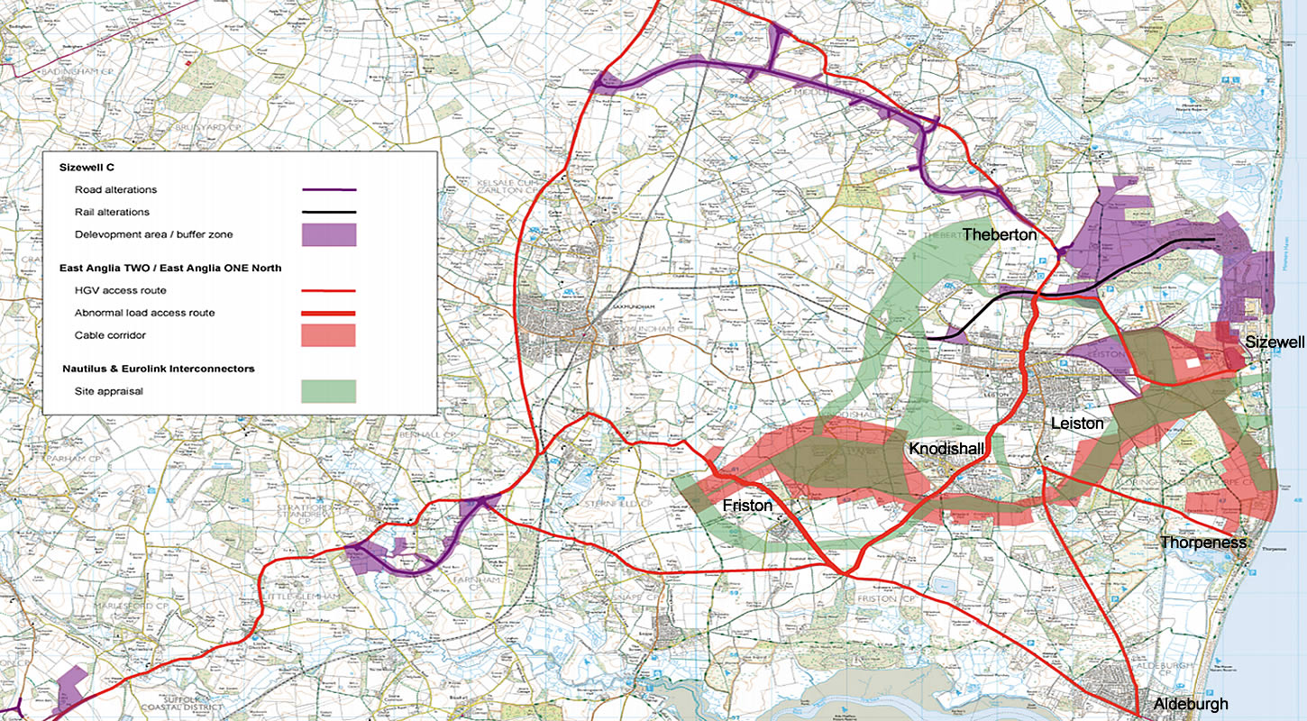 Energy proposals combined impact Suffolk Coastal map.