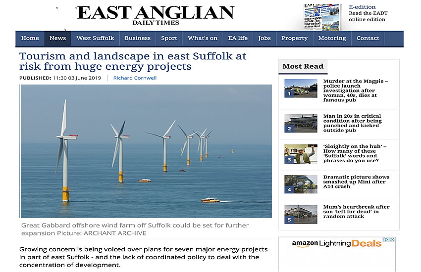 Tourism and landscape in east Suffolk at risk from huge energy projects - EADT 03-06-2019