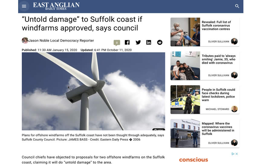 EADT - Suffolk County Council fears over Scottish Power EA1N & EA2 Proposals